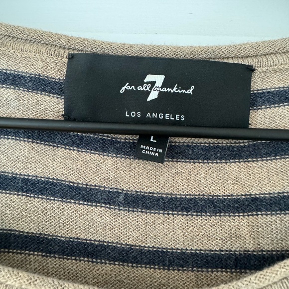 7 For All Mankind - men’s striped cotton blend sweater w rolled hem details - L - Picture 3 of 11